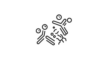 A black and white line drawing of antibodies and antigens on a white background in a minimalist style