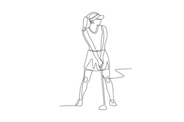 Female golfer concept one-line drawing