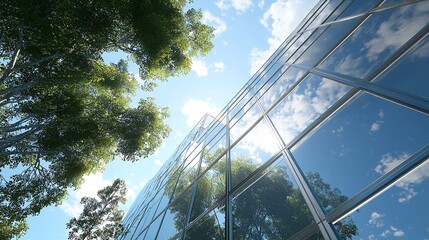 Modern Office Building with Glass Facade and Blue Accents