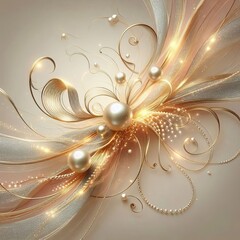 Smooth pearl background with thin gold flowing ribbons and spark