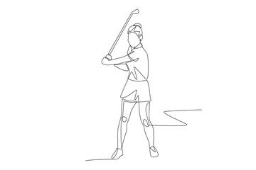 Female golfer concept one-line drawing