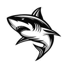 Aggressive Shark, Sharp Teeth, Monochrome Style, Marine Predator, Isolated on White