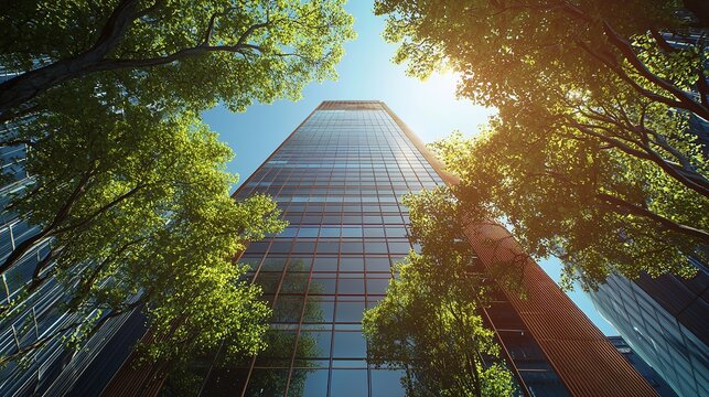 Modern Office Building with Green Trees