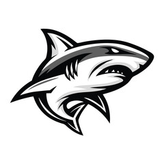 Aggressive Shark in Gray Tones with Sharp Teeth Isolated on White Background