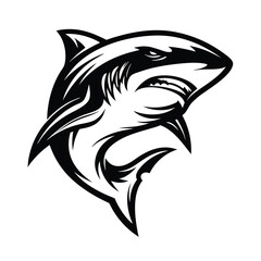 Shark Mascot Striking Monochrome of Aggressive Aquatic Predator Design