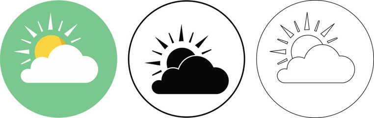 Weather icons featuring sun partially covered by cloud in circle for various design applications.
