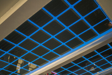 Solar panel on a river tram in the Dutch city of Deventer. Monocrystalline and Polycrystalline Solar Panels in yachting. High quality photo