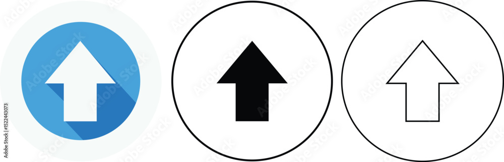 Poster three up arrow icons illustrating directions symbolizing growth and progress in circular frames