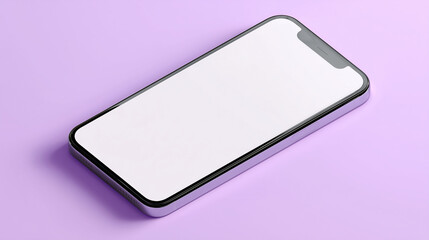 Smartphone mockup with blank screen on purple background. 