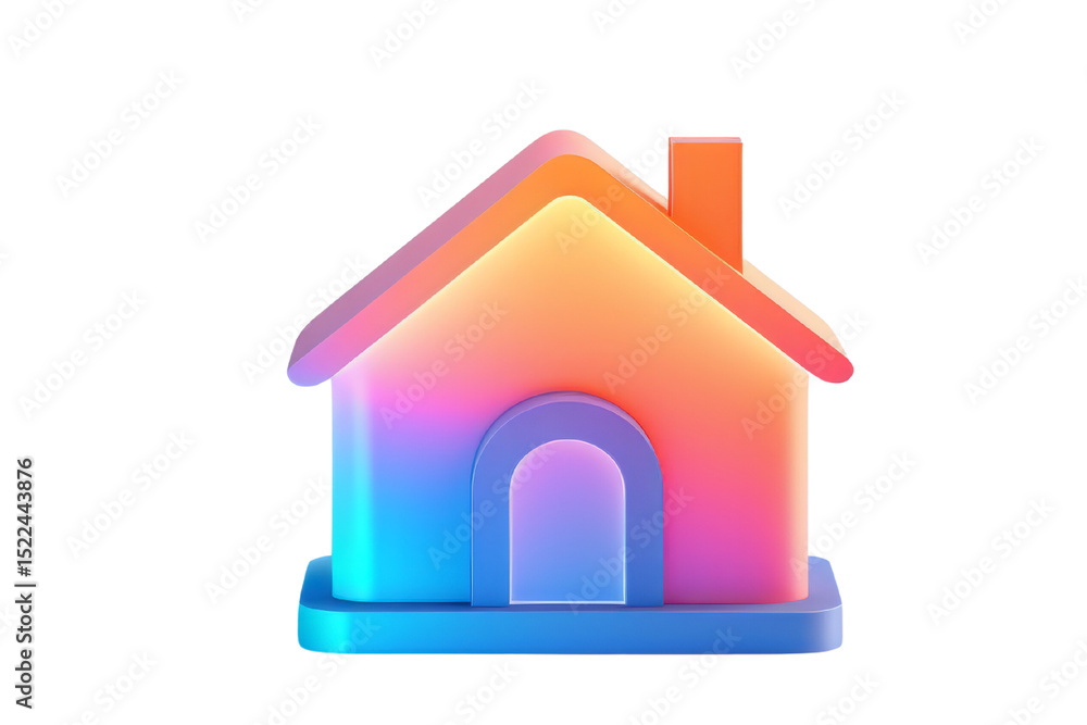 Poster a vibrant 3d rendered house icon with a gradient color scheme, symbolizing home and property. backgr