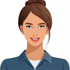 Flat Vector. Portrait of only one Woman. Simple Background.