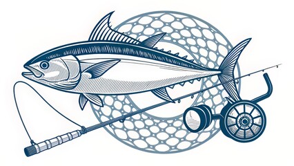 Yellowfin Tuna in Deep Blue and Fluid Lines for Sport Fishing or Adventure Branding