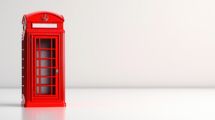 Fototapeta premium Classic red telephone box stands alone against minimalist background, evoking sense of nostalgia and charm