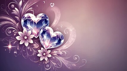 Two sparkling crystal hearts with intricate floral ornament. Gem heart shape animation for romantic valentine day greeting. - Powered by Adobe