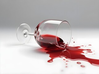 Spilled Red Wine from Glass on White Surface – High Contrast Minimalist Accident Concept