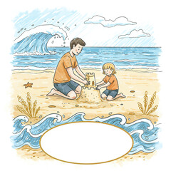 Joyful Father Daughter Building Sandcastle On Beach 