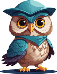 Obraz premium Owl Cartoon Character Vector – Wise and Cute Owl with Big Eyes and Feathers for Mascot, Coloring Page, or Kids’ Illustration Use