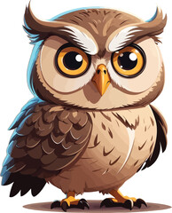 Obraz premium Owl Cartoon Character Vector – Wise and Cute Owl with Big Eyes and Feathers for Mascot, Coloring Page, or Kids’ Illustration Use