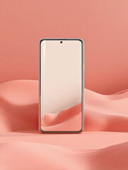 A sleek, modern mobile phone featuring a clean, bright screen, positioned on a smooth, soft, minimalist, background. The image presents a refined aesthetic, ideal for illustrating technology.