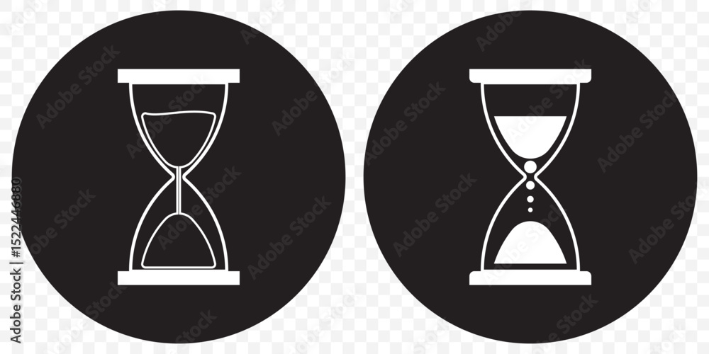 Poster sand clock icon set in black filled and line set on transparent background. eps 10.