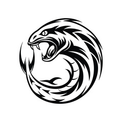 Black Silhouette of an Ouroboros Snake with Open Mouth in a Circular Formation