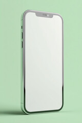 Sleek smartphone with a blank screen against a subtle green backdrop, offering a clean and modern aesthetic.