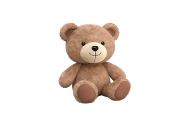 Adorable brown teddy bear sitting, plush toy, 3D rendering. background removed