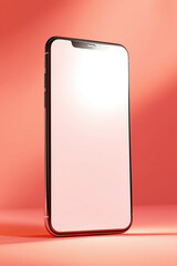 A sleek and modern smartphone with a blank screen, set against a vibrant backdrop. highlighting its elegant design and potential for customization.