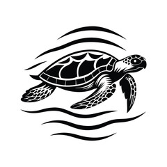 Fototapeta premium Sea Turtle Silhouette Swimming in Ocean Waves, Elegant Monochrome Aquatic Animal Design