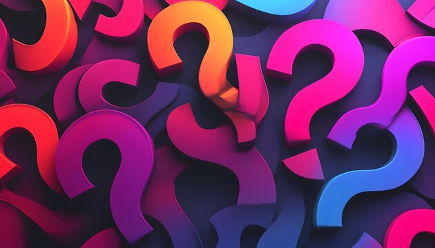 Colorful question marks create a vibrant design.