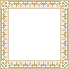 Vector golden square Kazakh national ornament. Ethnic pattern of the peoples of the Great Steppe, Mongols, Kyrgyz, Kalmyks, Buryats. Square frame border.