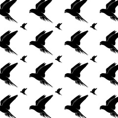 Vector black and white silhouette pattern of flying birds