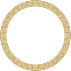 Vector gold round Yakut ornament. Endless circle, border, frame of the northern peoples of the Far East.