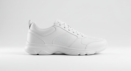 White Perforated Low Top Sneakers on White Background