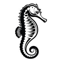 Fototapeta premium Sea Horse Illustration, Hippocampus, Black and White, Marine Life, Isolated