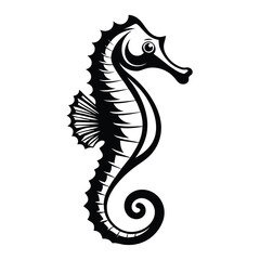 Fototapeta premium Stylized Black and White Seahorse Illustration, Aquatic Sea Animal Design, Isolated