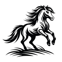Elegant Black Stallion, Running Horse Silhouette, Wild Animal Design, Isolated On White