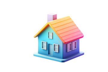 A vibrant, 3D-rendered cartoon house with a colorful roof and chimney. background removed