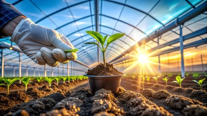 Close up of planting a seed in high tech