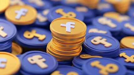 Stack of Gold Coins with 'F' Logo Representing Social Media Investment