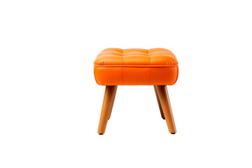 Modern orange leather ottoman with wooden legs, perfect for adding a pop of color to your living space. background removed