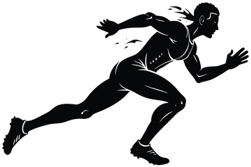 Fast Runner Silhouette, Speed Lines, Black Figure On White, Sprinting African American