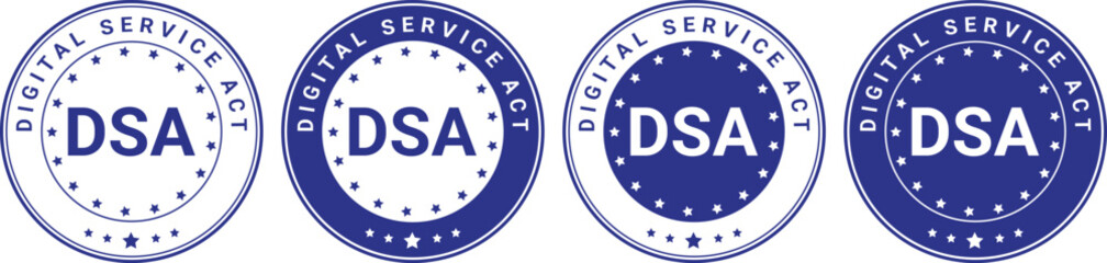 DSA badge collection in blue circular design with stars and text, symbolizing digital service regulation label	