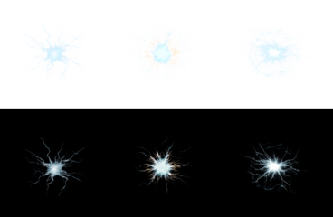 Dramatic lightning strike and thunder overlay with electric storm energy. Powerful weather effect ideal for dramatic nature scenes and designs. Isolated PNG background