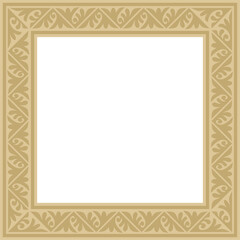 Vector golden square classic byzantine ornament. Rectangle, border, Ancient Greece, Eastern Roman Empire frame. Decoration of the Russian Orthodox Church
