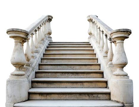 Elegant stone staircase with balustrade isolated on transparent PNG