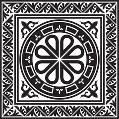 Vector black monochrome square stencil classic byzantine ornament. Rectangle, border, Ancient Greece, Eastern Roman Empire frame. Decoration of the Russian Orthodox Church
