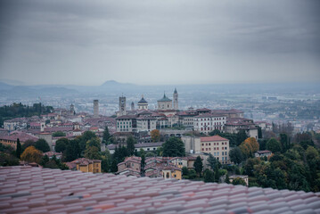 Panoramic View of Bergamo Italy Old Town