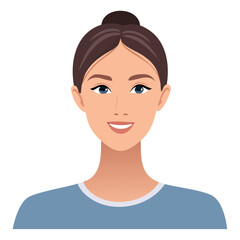 Flat Vector. Portrait of only one Woman. Simple Background.