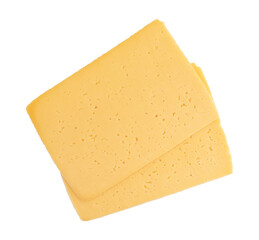 sliced cheese isolated on white background, top view